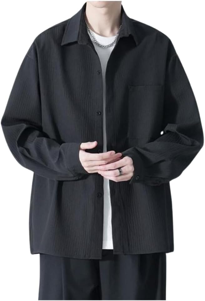 男士长袖衬衫，春秋季服装，男士正装衬衫，大码，商务/休闲，宽松版型，时尚，轻盈，柔软，凉爽，纯色，简约，时尚上衣