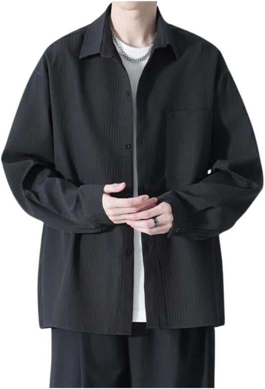 男士长袖衬衫，春秋季服装，男士正装衬衫，大码，商务/休闲，宽松版型，时尚，轻盈，柔软，凉爽，纯色，简约，时尚上衣