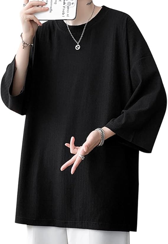tシャツ メンズ 夏服 七分袖 おおきい サイズ 涼しい ゆったり かっこいい ビッグシルエット なつふく ストリート 人気 シンプル オシャレ 人気 無地 韓国風ファッション カジュアル トップス 柔らかい肌触り 洋服 軽い 柔らかい